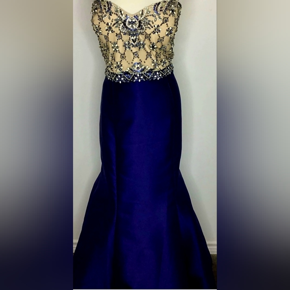 Rachel Allen Size 14w  Navy Beaded Mermaid Dress
